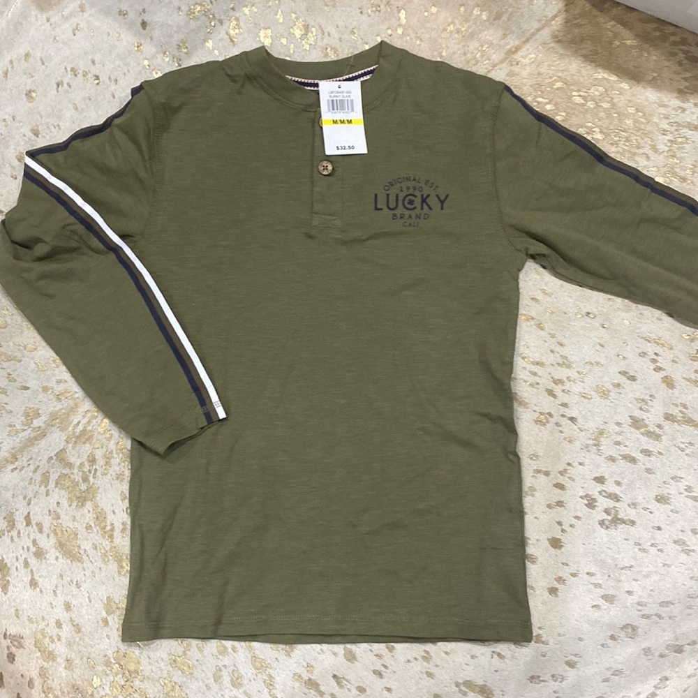 Lucky brand long sleeve button stripe sleeve  t shirt top